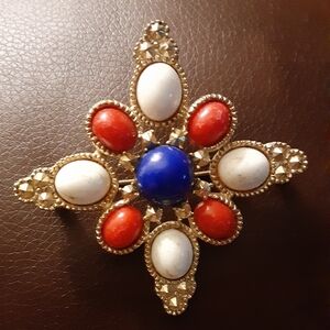 Sarah Coventry Maltese Patriotic Cross Brooch